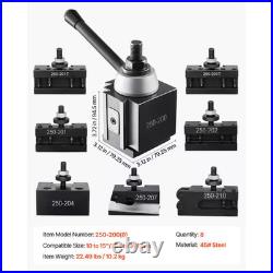 8-Piece Quick Change Tool Post Set with Metal Wedge Tool Holders and Turning Too