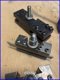 Aloris AXA Lathe Wedge Quick Change Tool Post With 8 Tool Holders, South Bend 9 Aloris AXA Lathe Wedge Quick Change Tool Post With 8 Tool Holders, South Bend 9