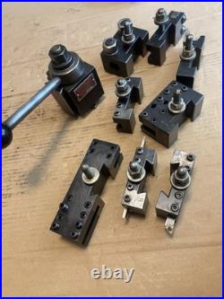 Aloris AXA Lathe Wedge Quick Change Tool Post With 8 Tool Holders, South Bend 9 Aloris AXA Lathe Wedge Quick Change Tool Post With 8 Tool Holders, South Bend 9