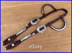 CIRCLE Y Tooled Double Ear Silver Western Show Horse Headstall Quick Change Ends CIRCLE Y Tooled Double Ear Silver Western Show Horse Headstall Quick Change Ends