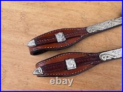 CIRCLE Y Tooled Double Ear Silver Western Show Horse Headstall Quick Change Ends CIRCLE Y Tooled Double Ear Silver Western Show Horse Headstall Quick Change Ends