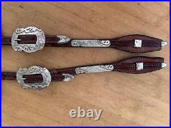 CIRCLE Y Tooled Double Ear Silver Western Show Horse Headstall Quick Change Ends CIRCLE Y Tooled Double Ear Silver Western Show Horse Headstall Quick Change Ends