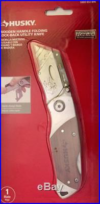 HUSKY Utility Knife Folding Lock Back Box Cutter Clip Quick Change Wood Handle
