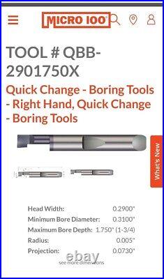 Micro 100 QTH-407 Quick Change Tool Holder + QBB-2901750X carbide boring bar