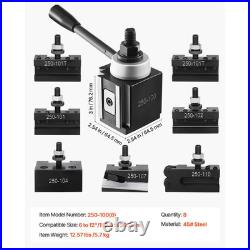 Quick Change Tool Post Set, 8Pcs, Includes Lathe Tool Holders 12 In. Metal Wedge