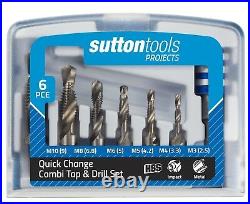 Sutton Tools PROJECTS 6-PIECE QUICK CHANGE COMBI TAP & DRILL SET 1/4 Hex Shank
